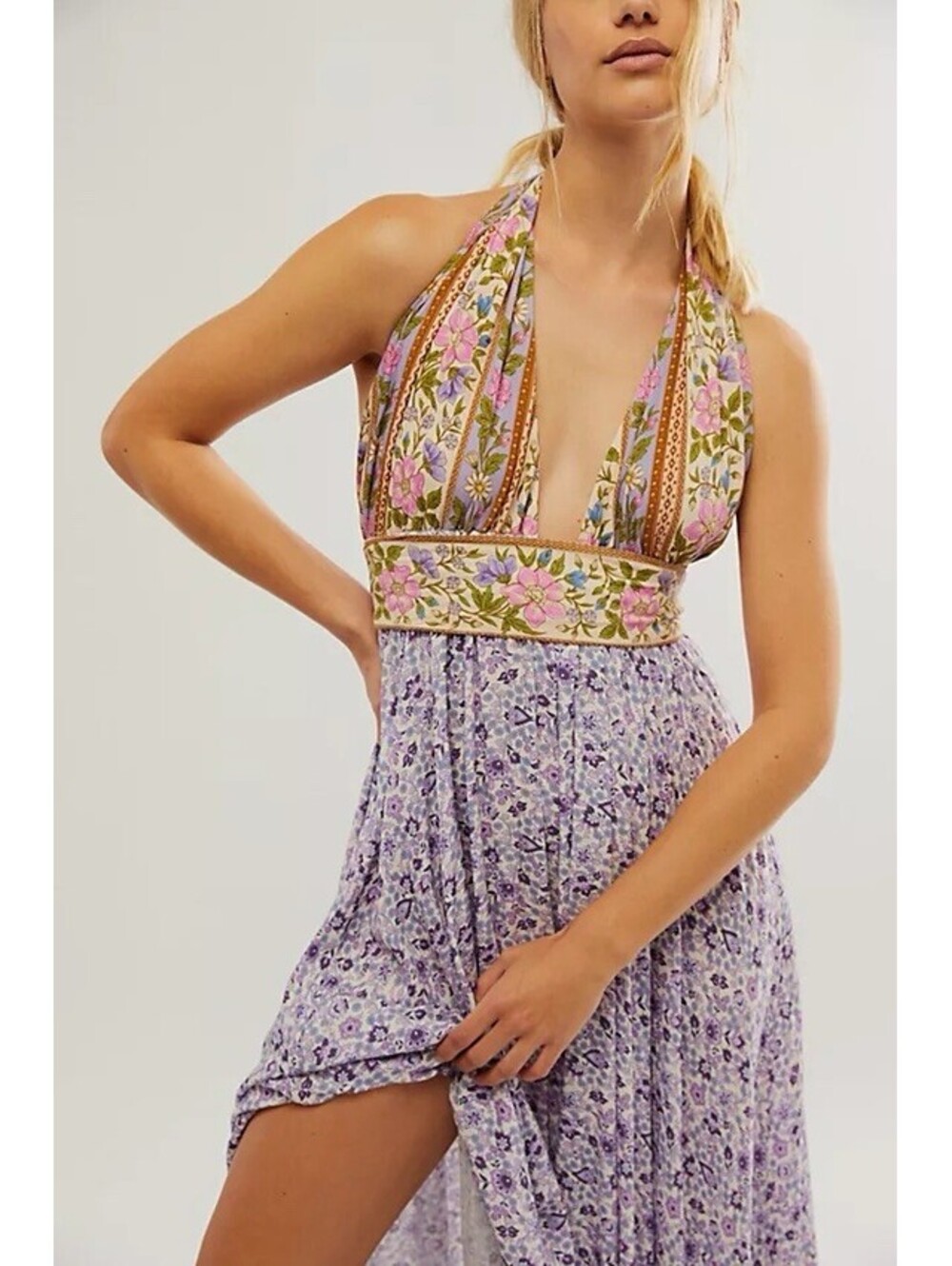 Spell & The Gypsy Sienna Halter Maxi Dress M Lilac Mixed Print Viscose Boho